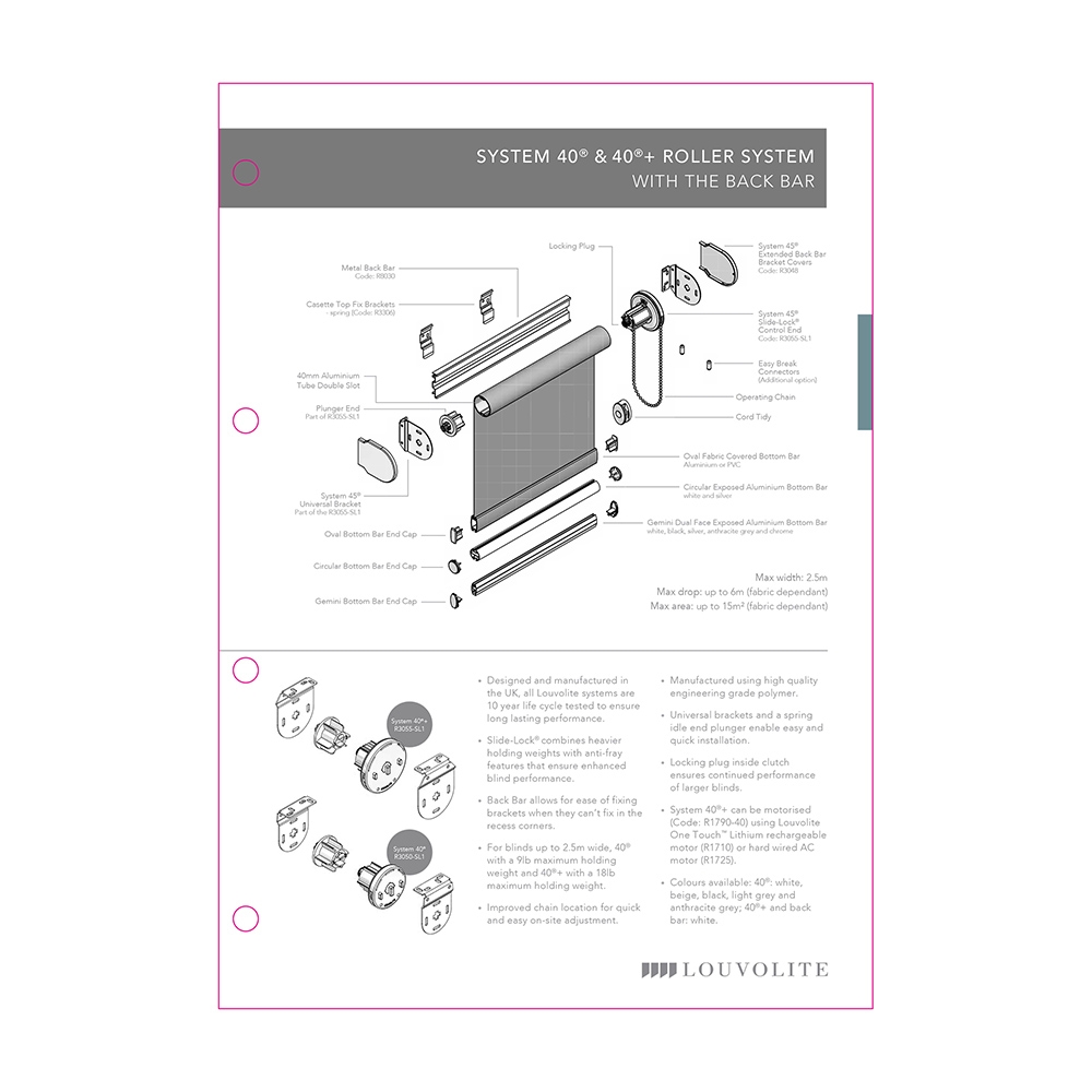 TECHNICAL SPECIFICATION - SYSTEM 40 40+ - BACK BAR