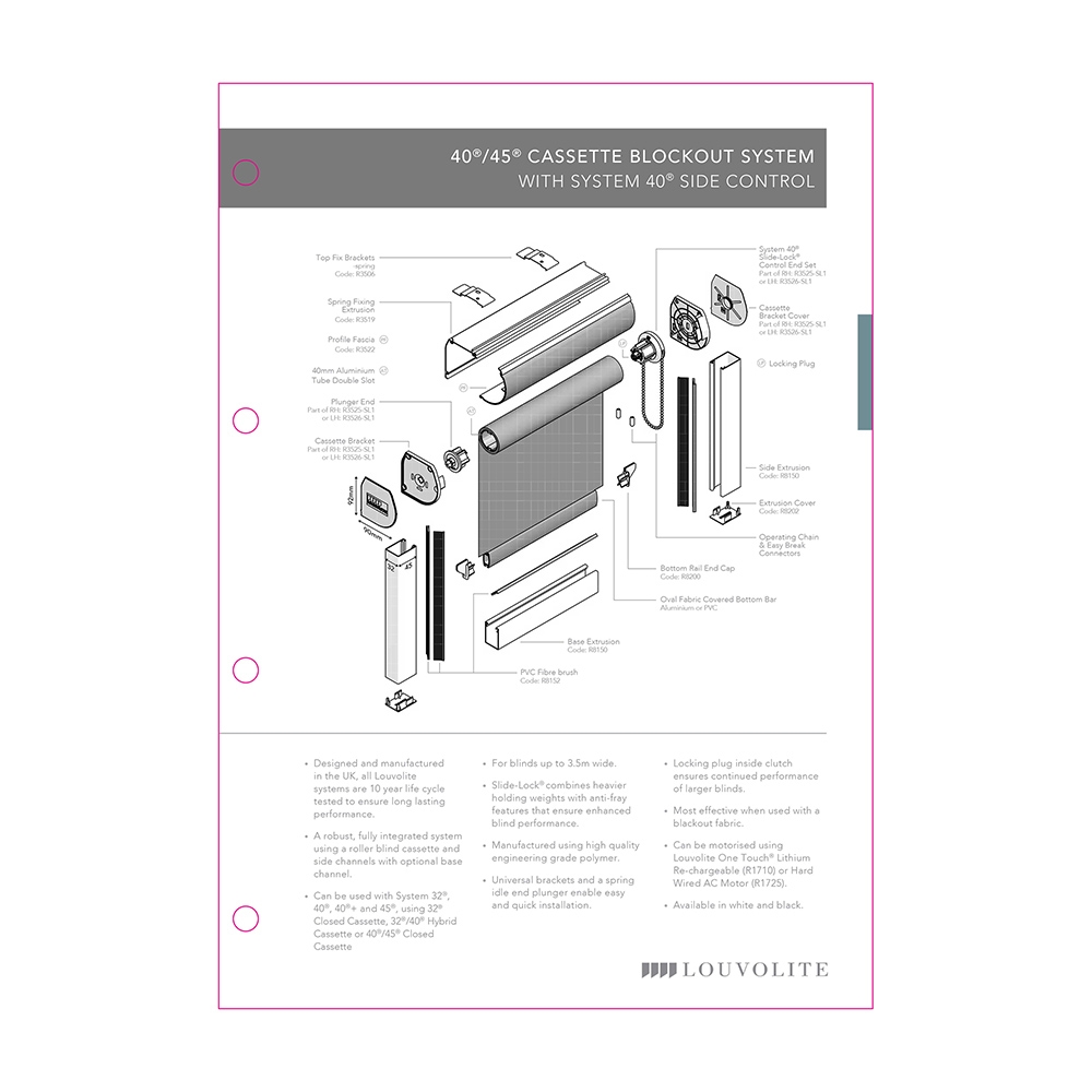 TECHNICAL SPECIFICATION - SYSTEM 40 45 - CASSETTE BLOCKOUT