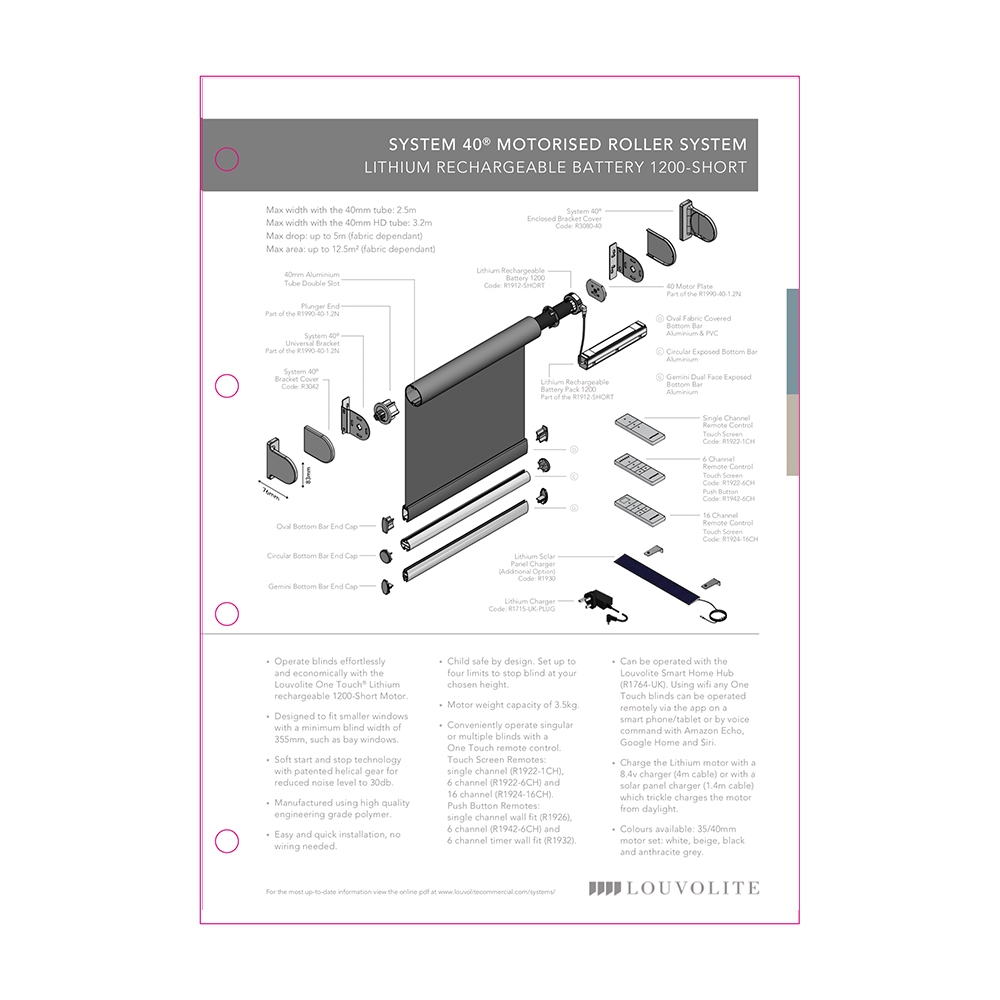 TECHNICAL SPECIFICATION - SYSTEM 40 MOTORISED 1200 SHORT