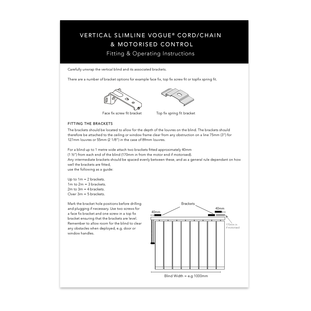 FITTING INSTRUCTIONS - VOGUE CHAIN & MOTORISED